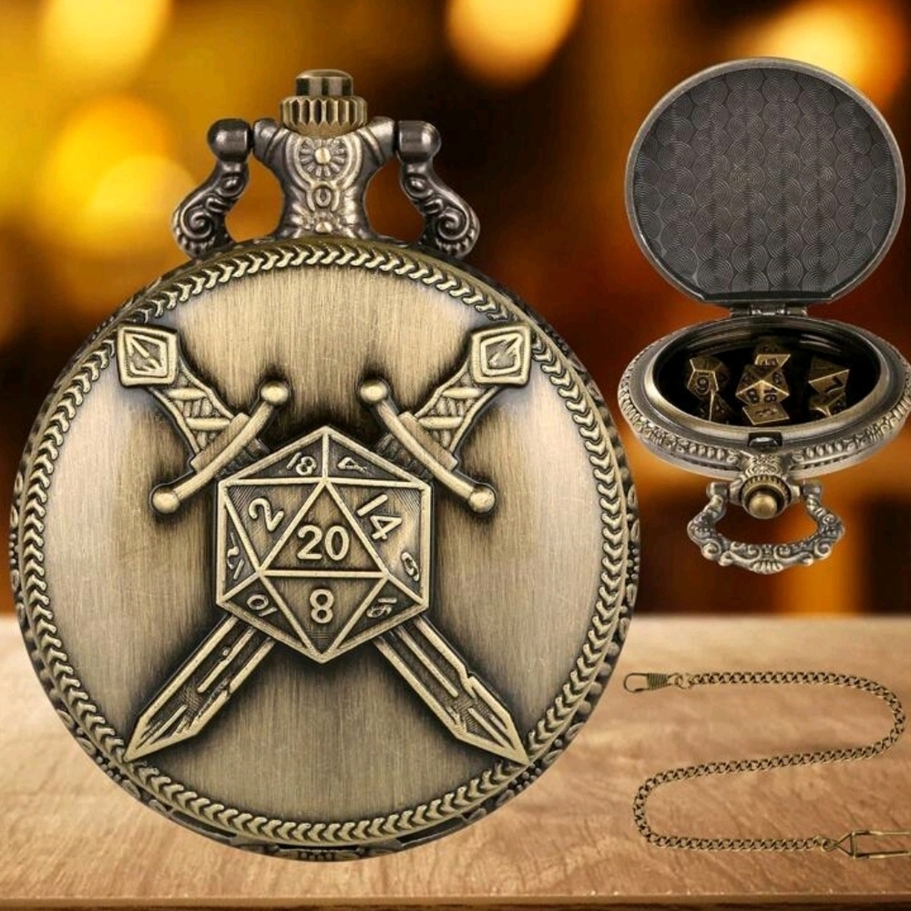 Antique Style Pocket Watch with Dice Design